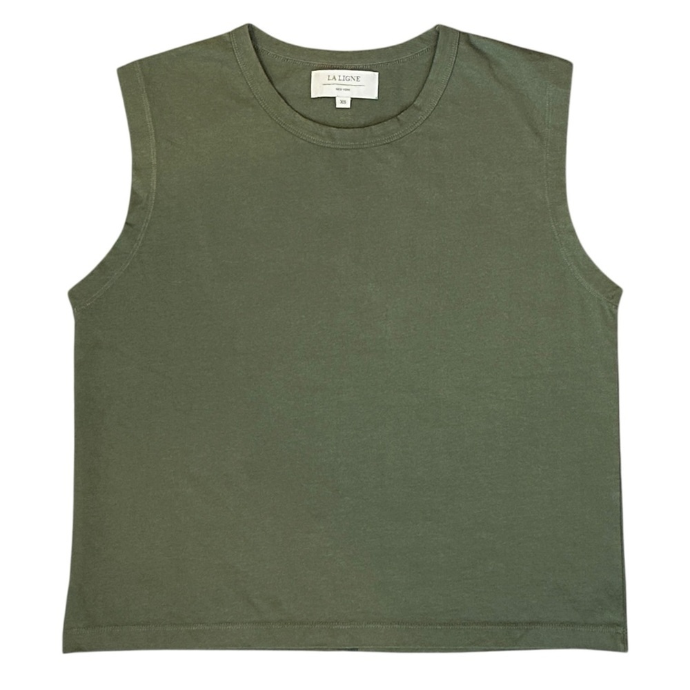 La Ligne 100% Cotton Line Back Sleeveless Tank in Olive Green Women’s XS